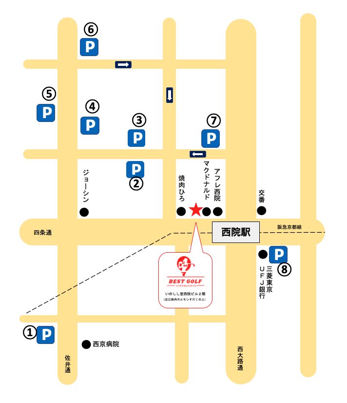 ベストゴルフ近隣コインパーキング地図